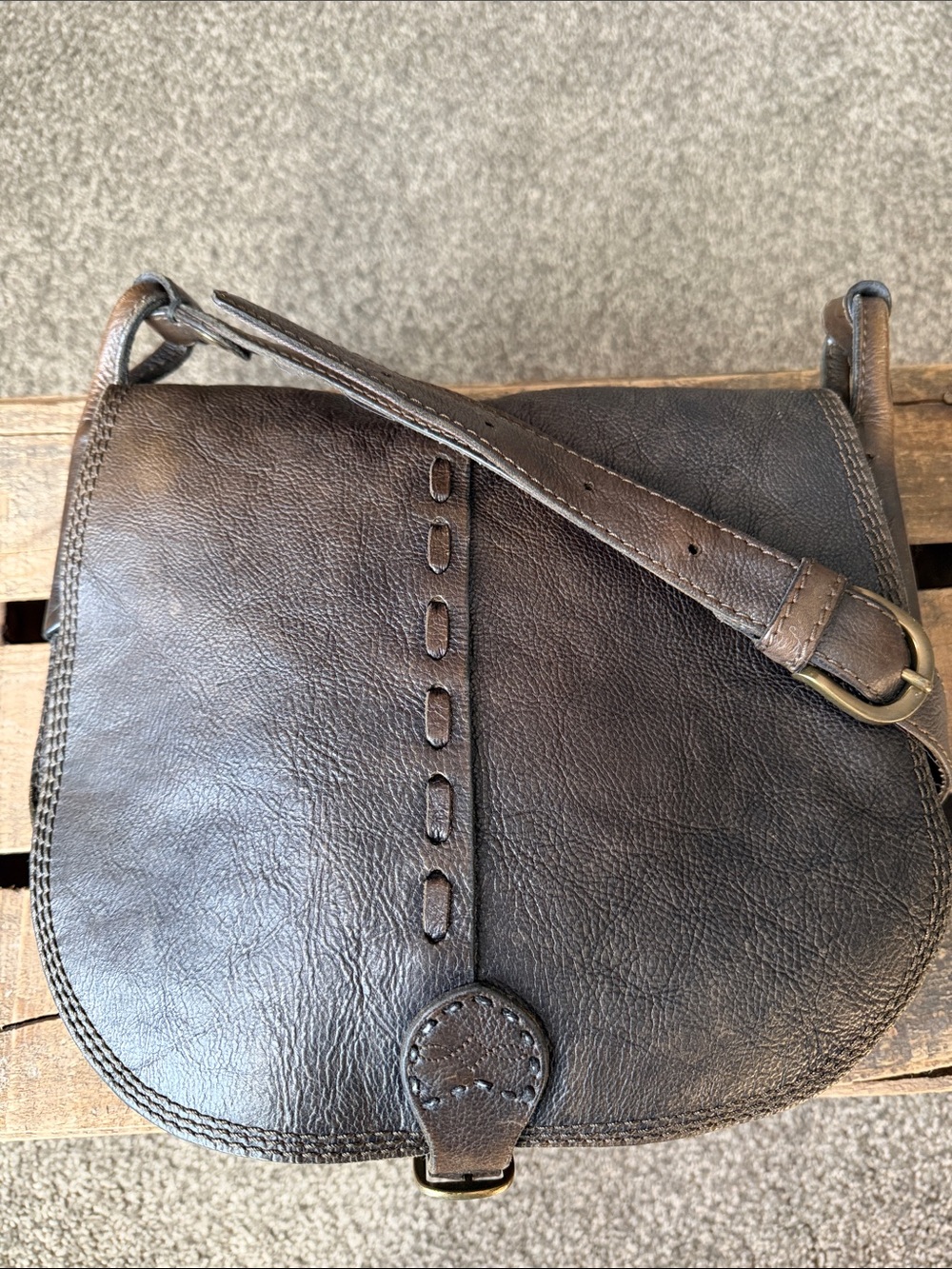 Vintage Lucky Brand Leather Satchel Dark Brown Crossbody Bohemian Y2K